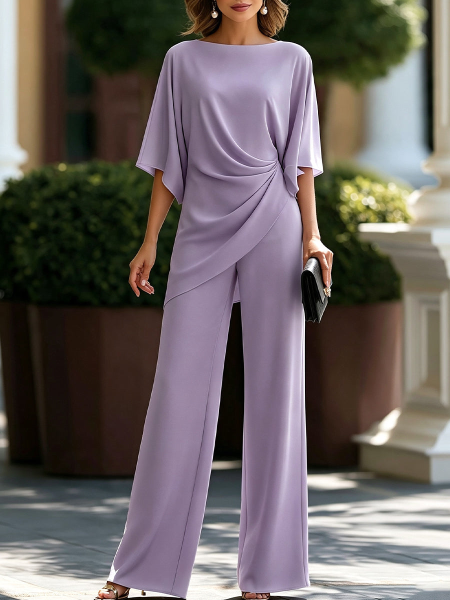 Loretta | Draped Blouse & Wide-Leg Pants Set