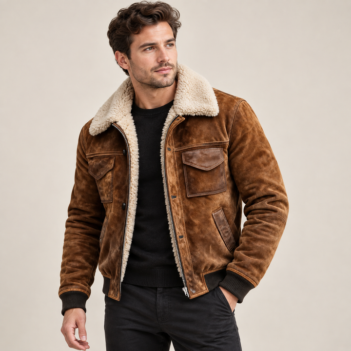 Everett – Suede Sherpa-Lined Bomber Jacket