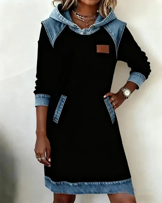 Dolores | Casual Hooded Dress with Contrasting Details