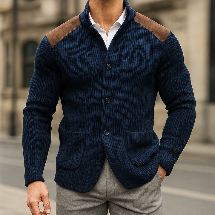 Ivan – Textured Knit Blazer with Suede Details