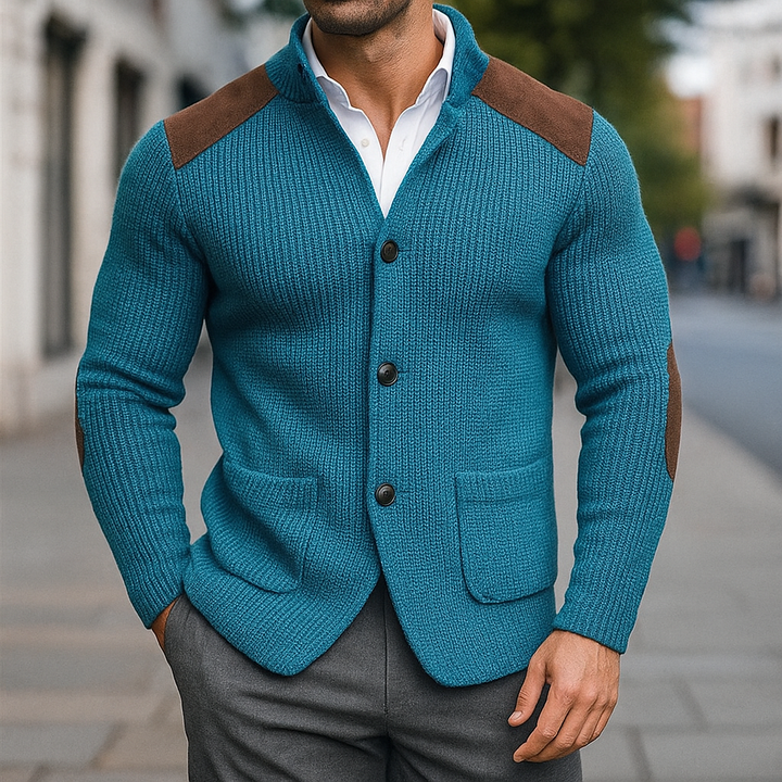 Ivan – Textured Knit Blazer with Suede Details