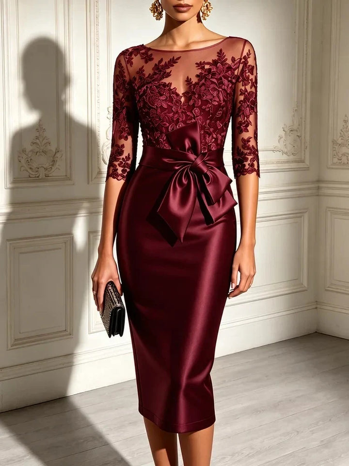 Velia | Black Lace Bodice Midi Dress