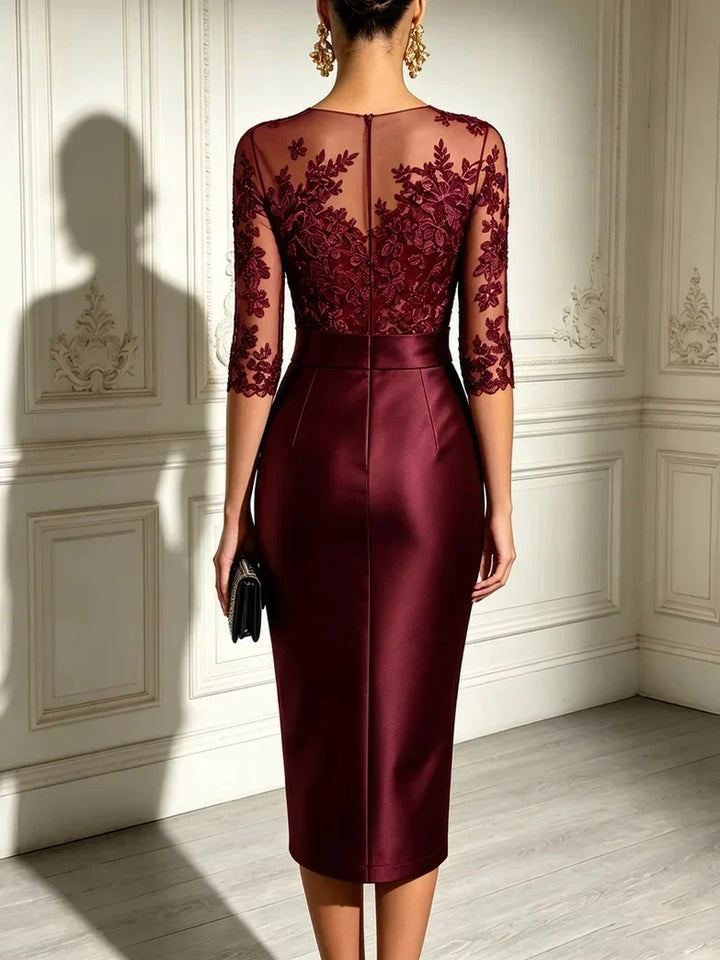 Velia | Black Lace Bodice Midi Dress