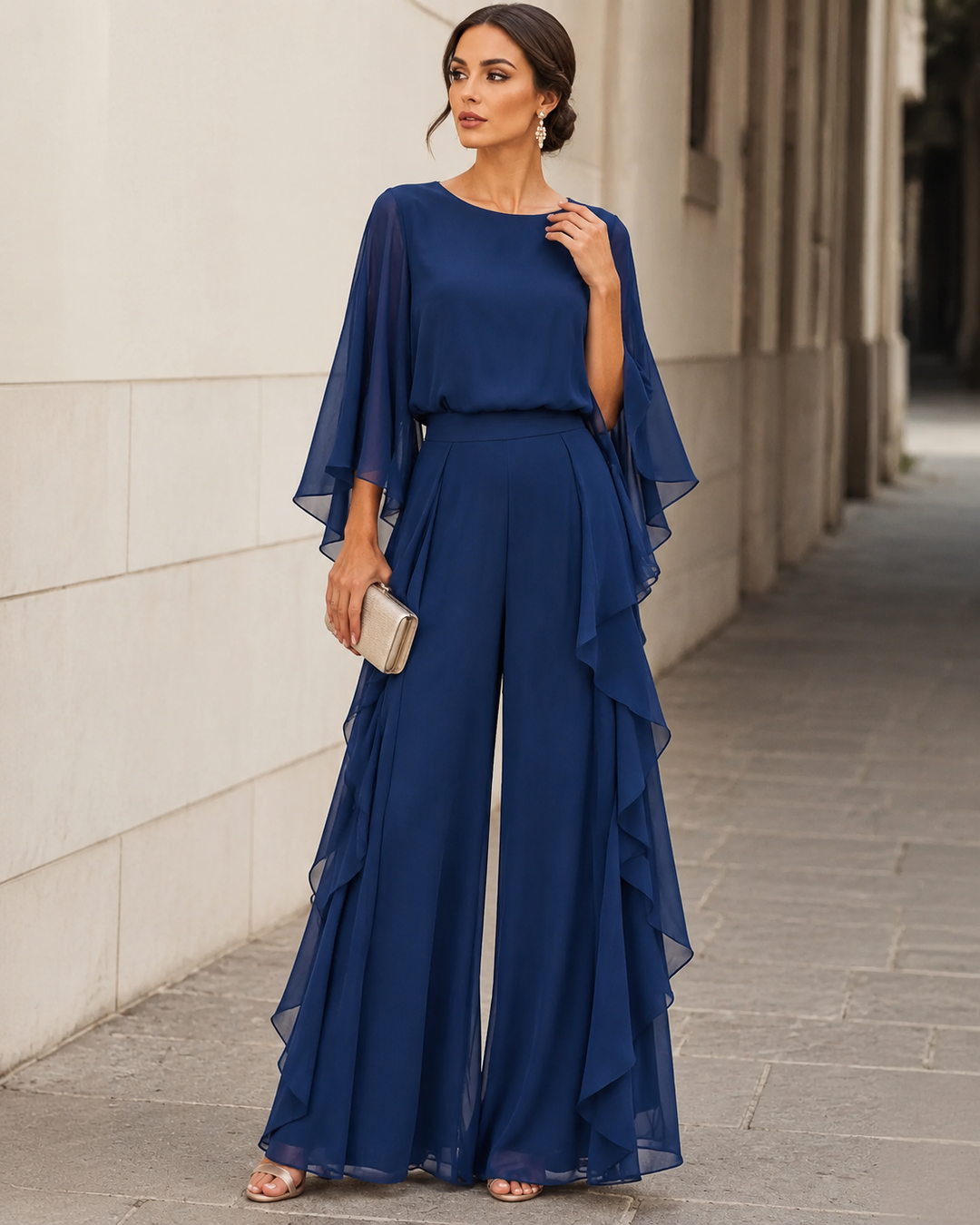 Lenorah | Elegant Cape-Sleeve Two-Piece Set
