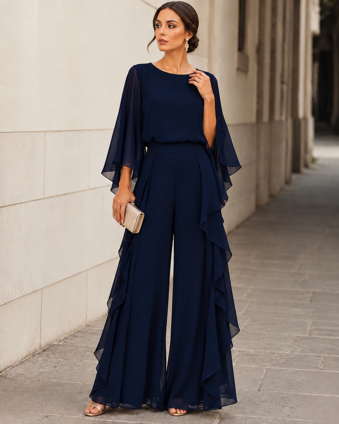 Lenorah | Elegant Cape-Sleeve Two-Piece Set