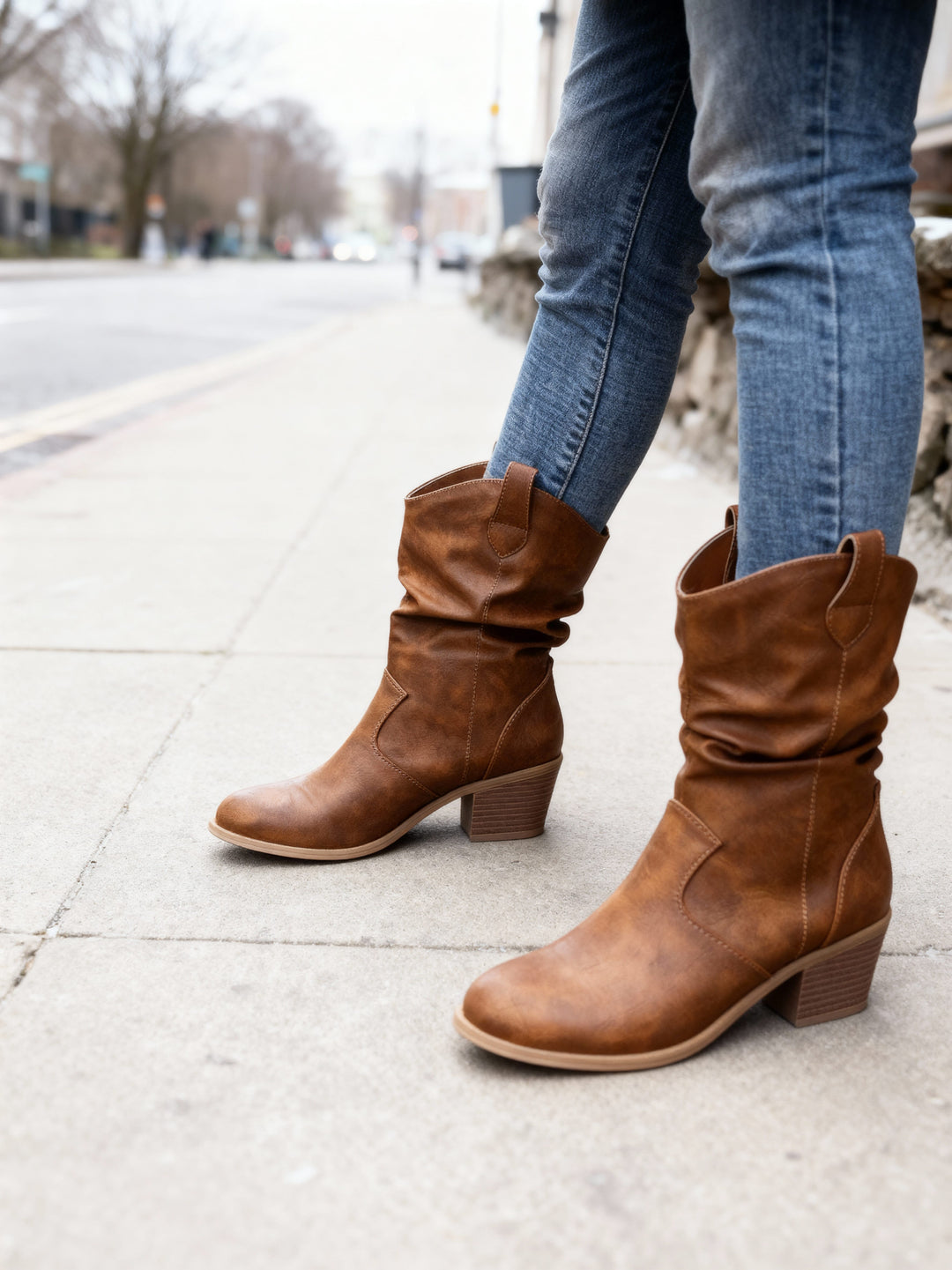 Bethany | Leather Look Western Boots