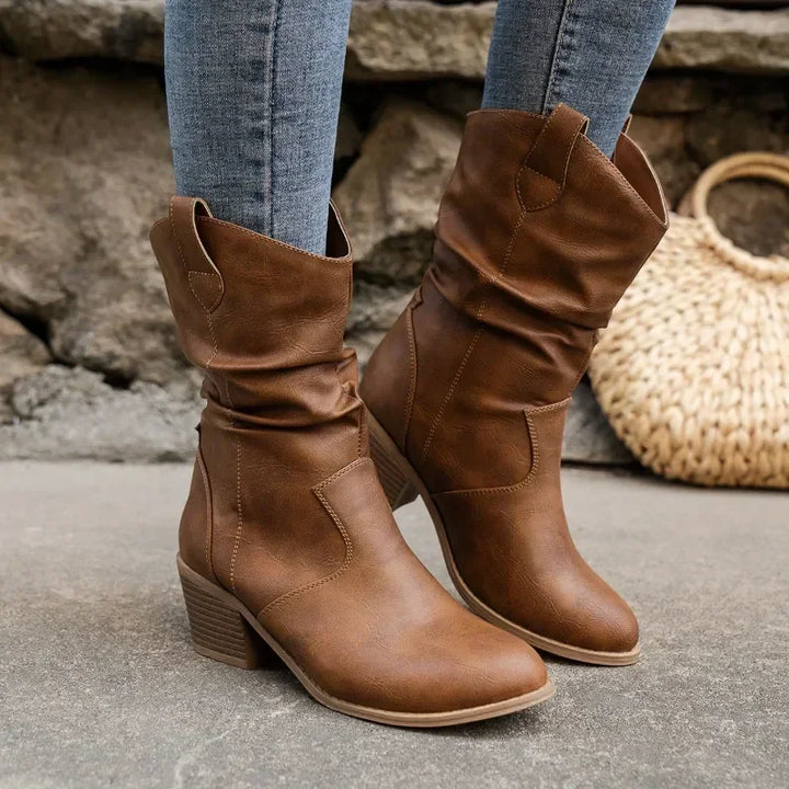Bethany | Leather Look Western Boots