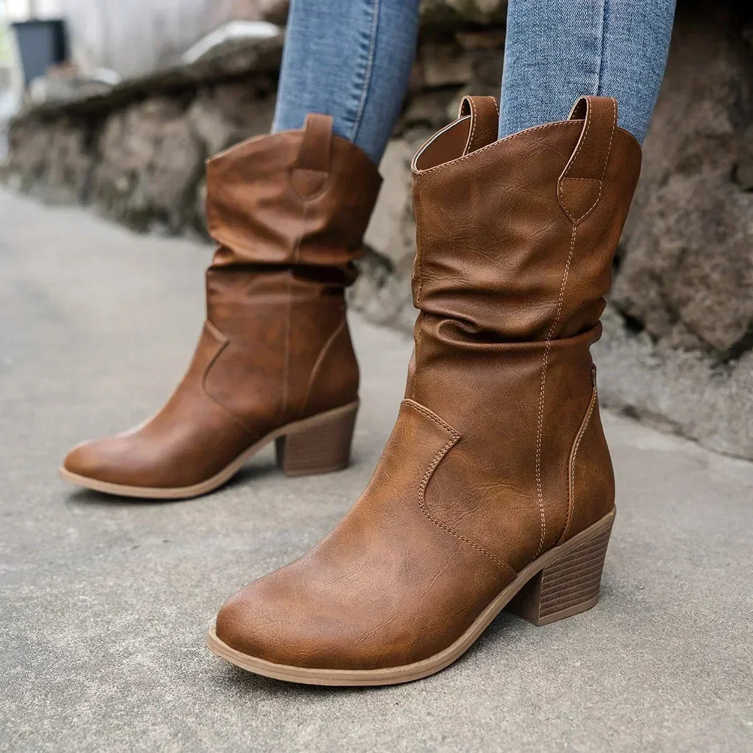 Bethany | Leather Look Western Boots