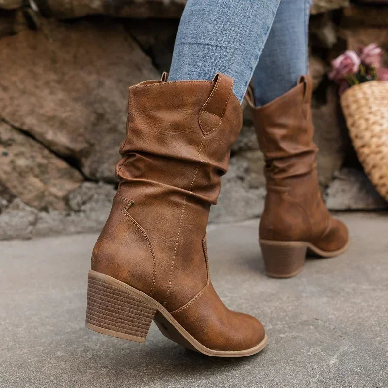 Bethany | Leather Look Western Boots