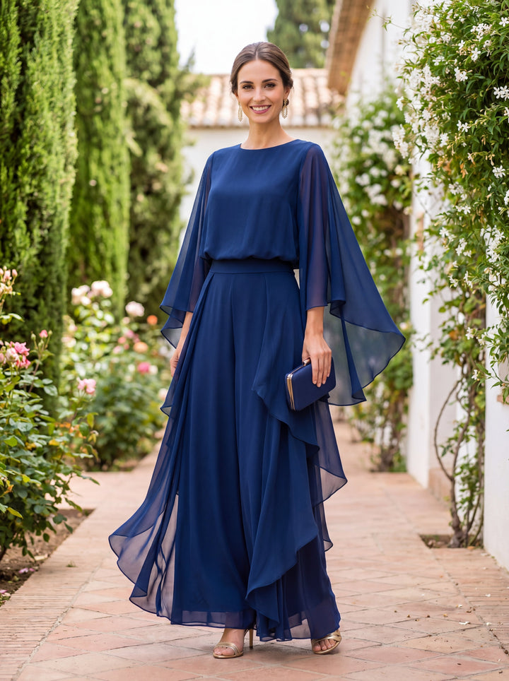 Lenorah | Elegant Cape-Sleeve Two-Piece Set