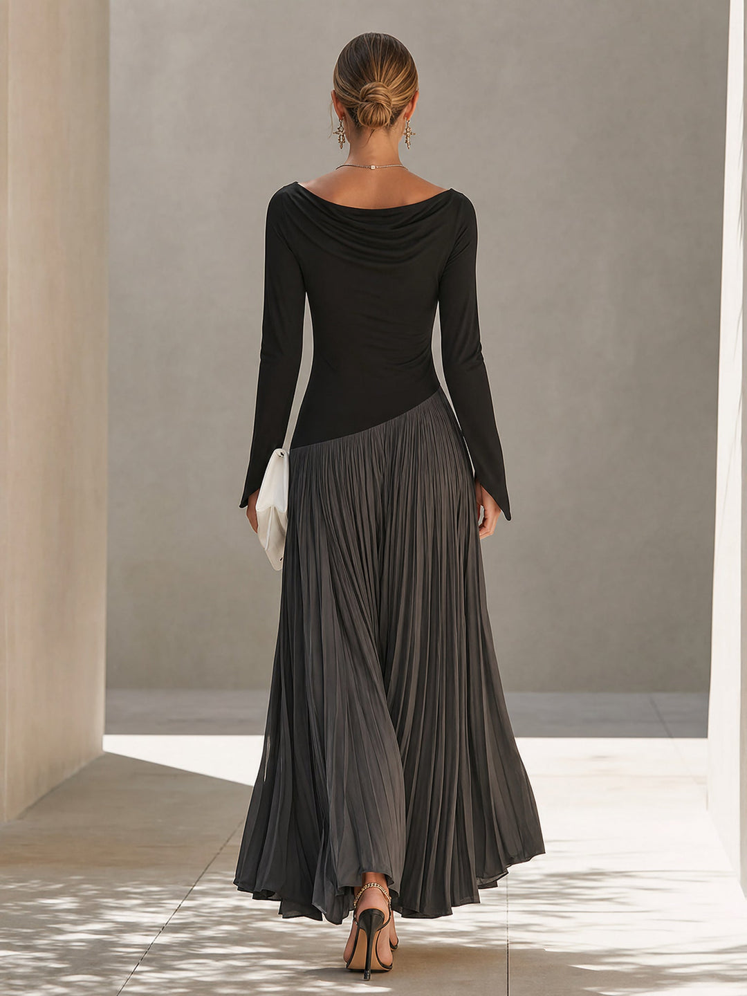 Fabiola | Pleated Draped-Neck Maxi Dress