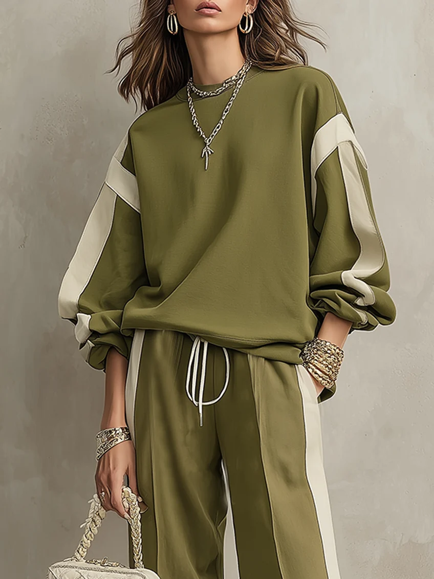 Tamara | Olive Sweatshirt & Drawstring Pants Set