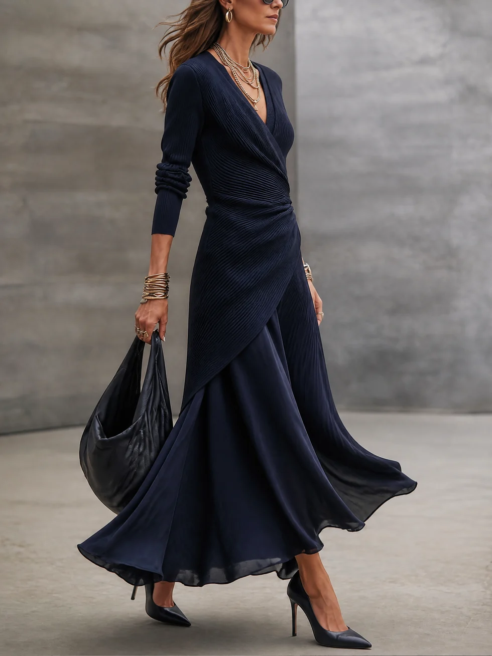 Olimpia | Asymmetric V-Neck Maxi Dress