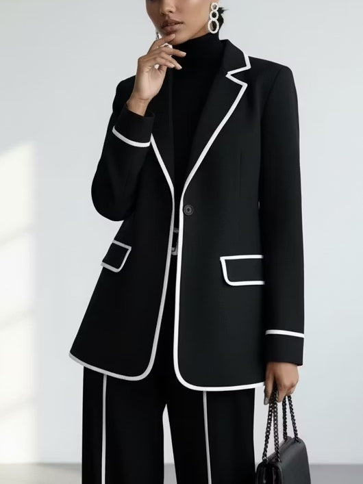 Mariella | Contrast Blazer & Wide-Leg Pants Set