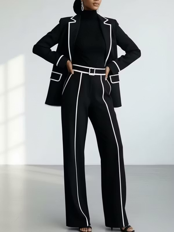Mariella | Contrast Blazer & Wide-Leg Pants Set