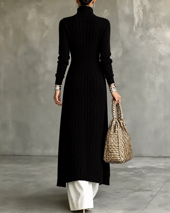 Audrey Black Cable Knit Long Cardigan - back