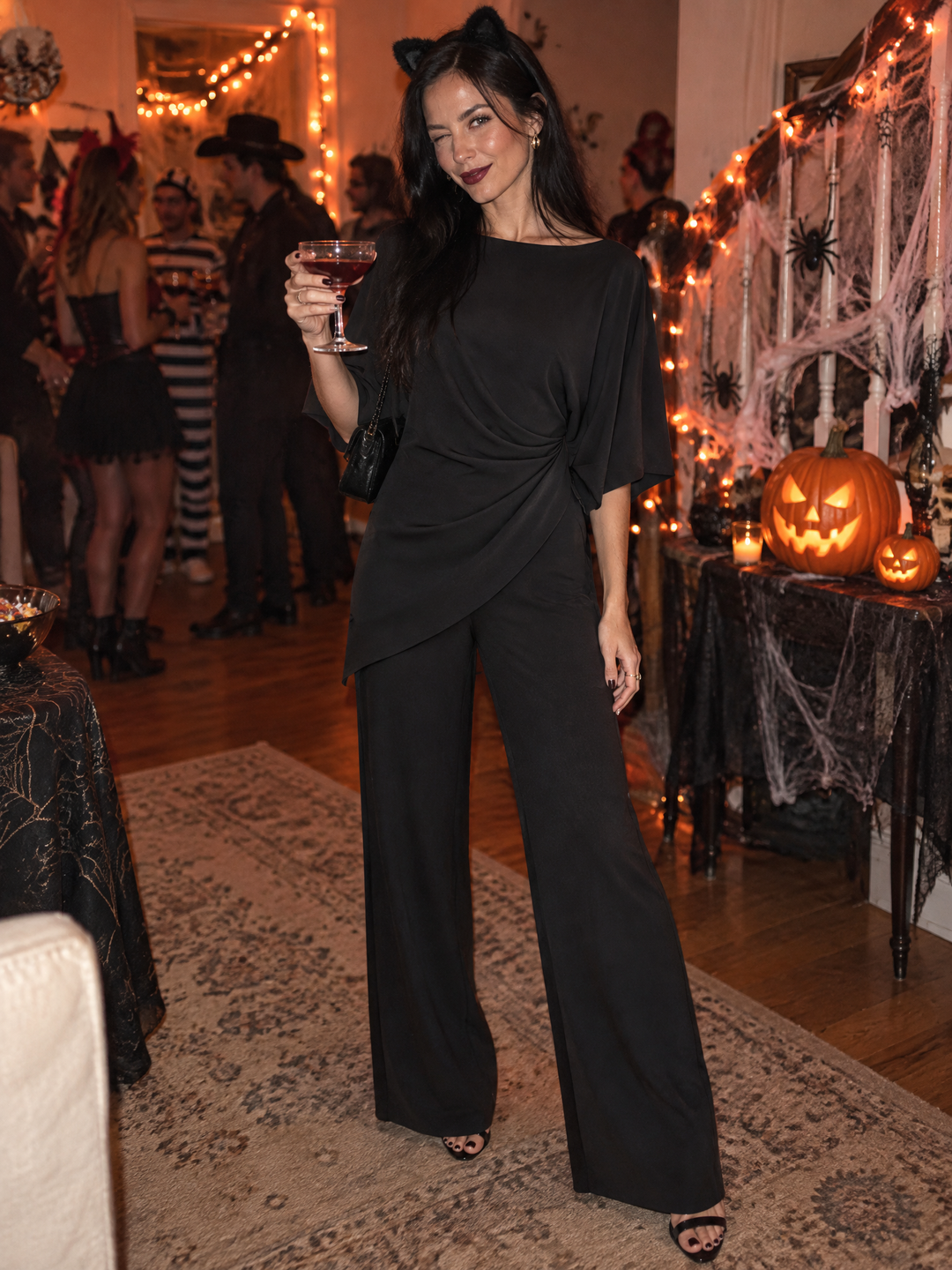 Loretta | Draped Blouse & Wide-Leg Pants Set