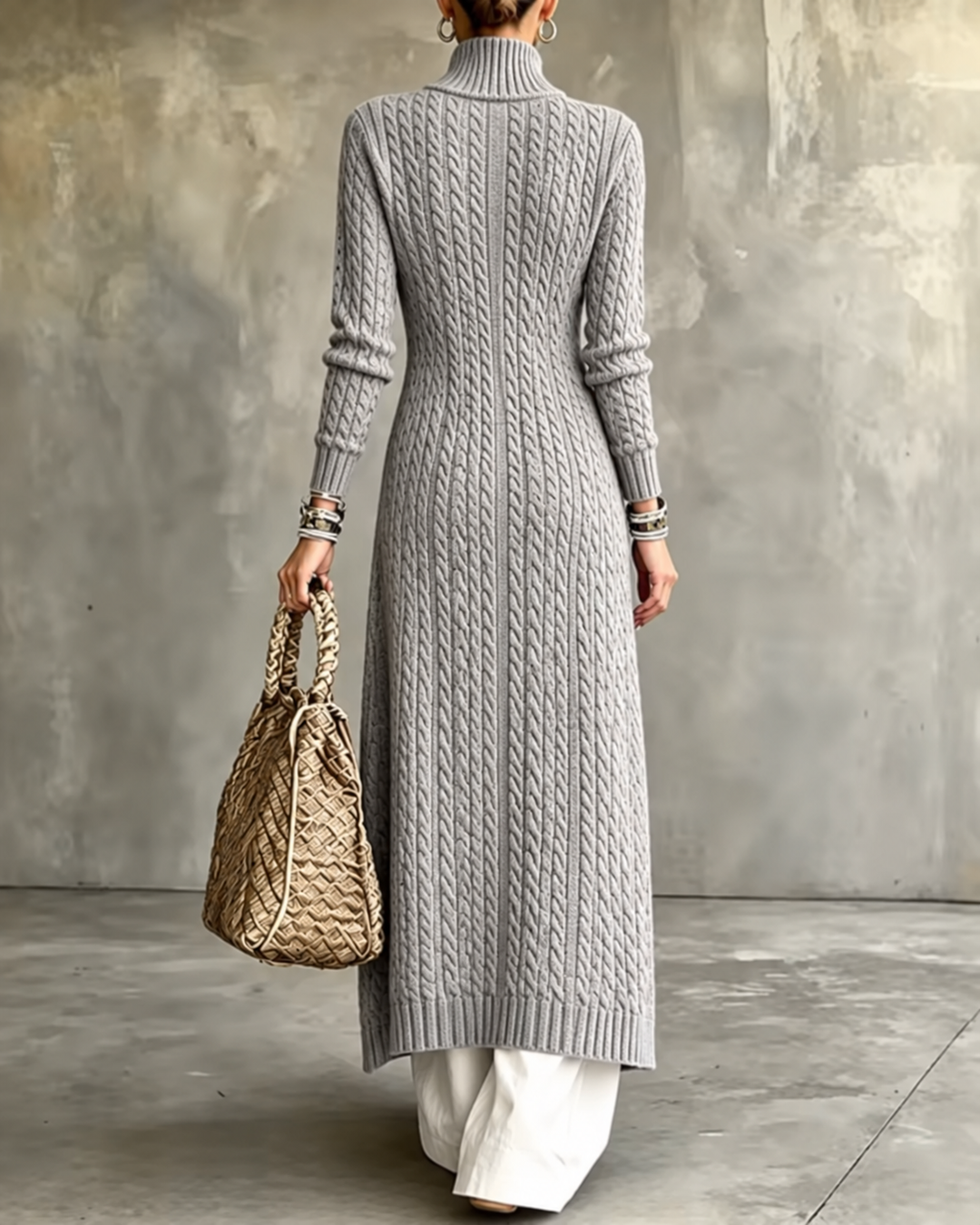 Grace Heather Gray Cable Knit Long Cardigan - back