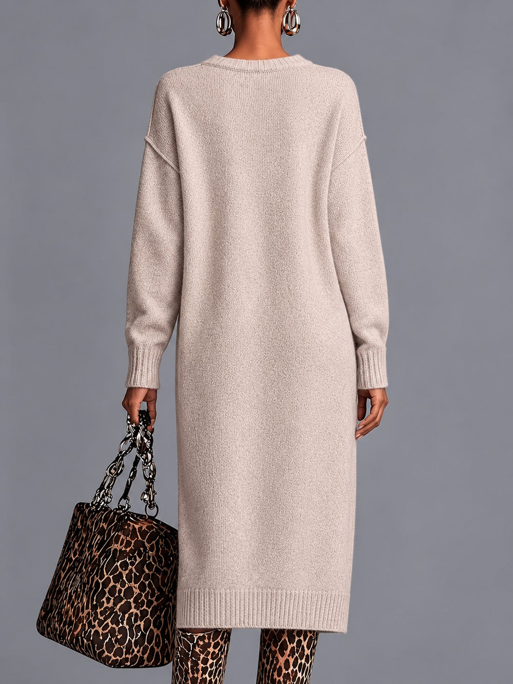 Harriet Sophisticated Oatmeal Knit Dress - back