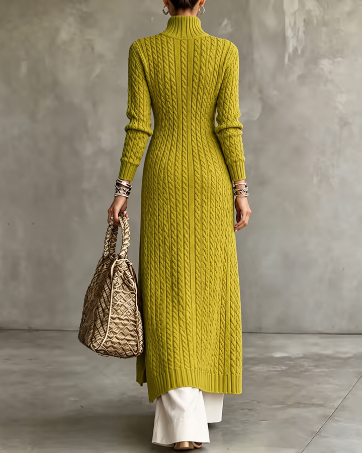 Hazel Pear Green Cable Knit Long Cardigan - back