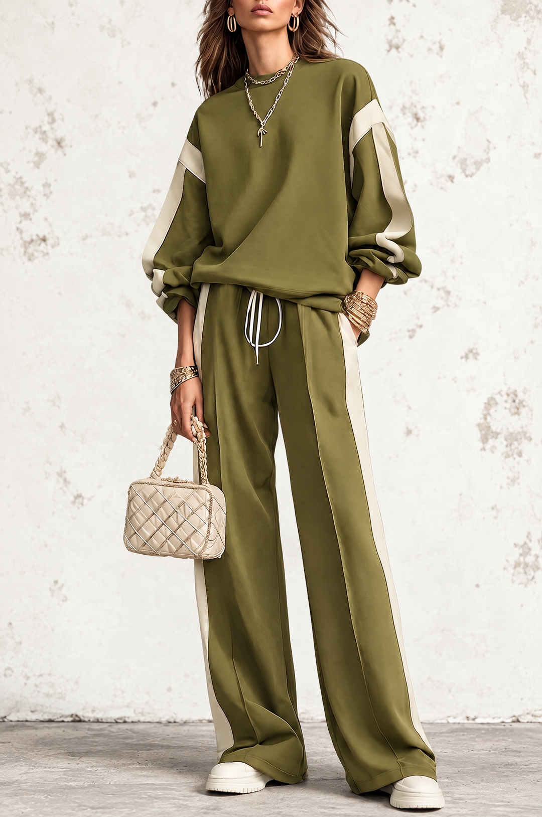 Tamara | Olive Sweatshirt & Drawstring Pants Set