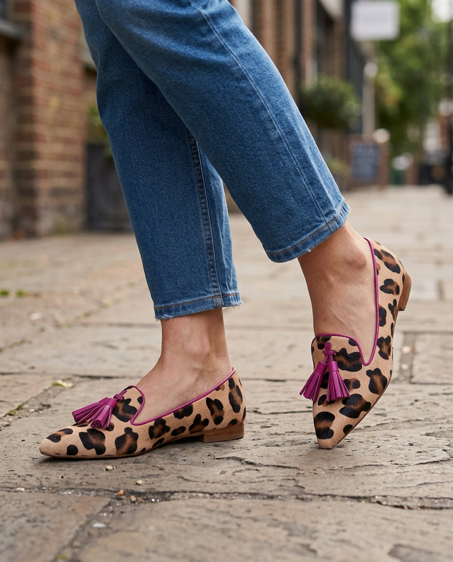 Ginevra™ | Leopard Print Loafers with Fuchsia Tassels