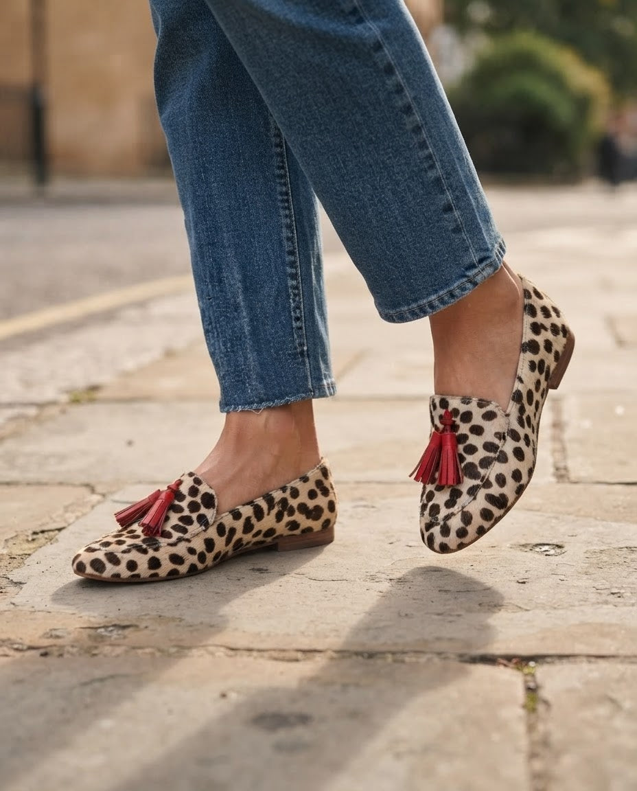 Aurora™ | Cream Polka Dot Moccasin with Red Tassels