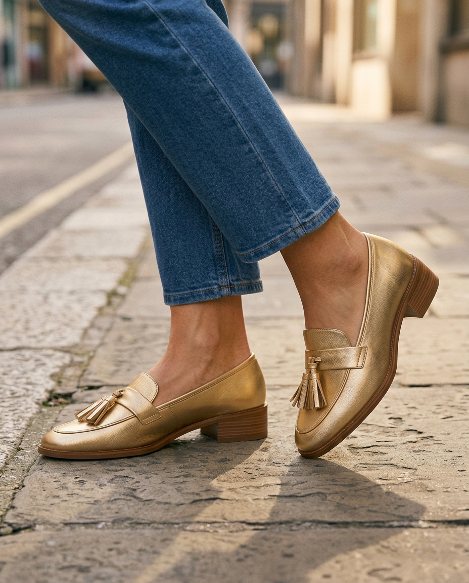 Dorotea™ | Gold Moccasin with Tassels