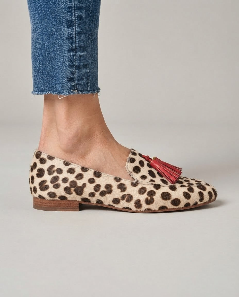 Aurora™ | Cream Polka Dot Moccasin with Red Tassels