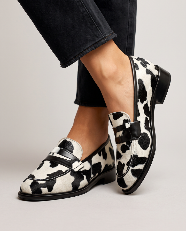 Nives™ | Cow Print Penny Moccasin