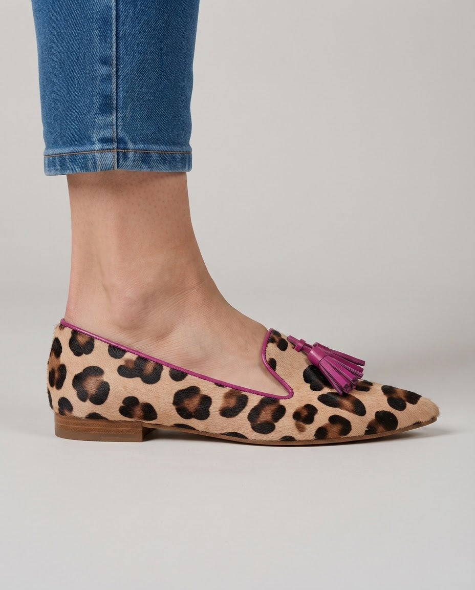 Ginevra™ | Leopard Print Loafers with Fuchsia Tassels