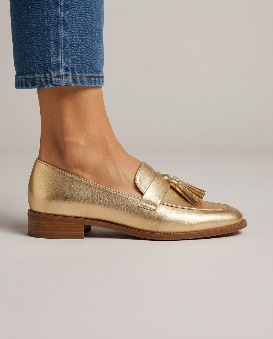 Dorotea™ | Gold Moccasin with Tassels