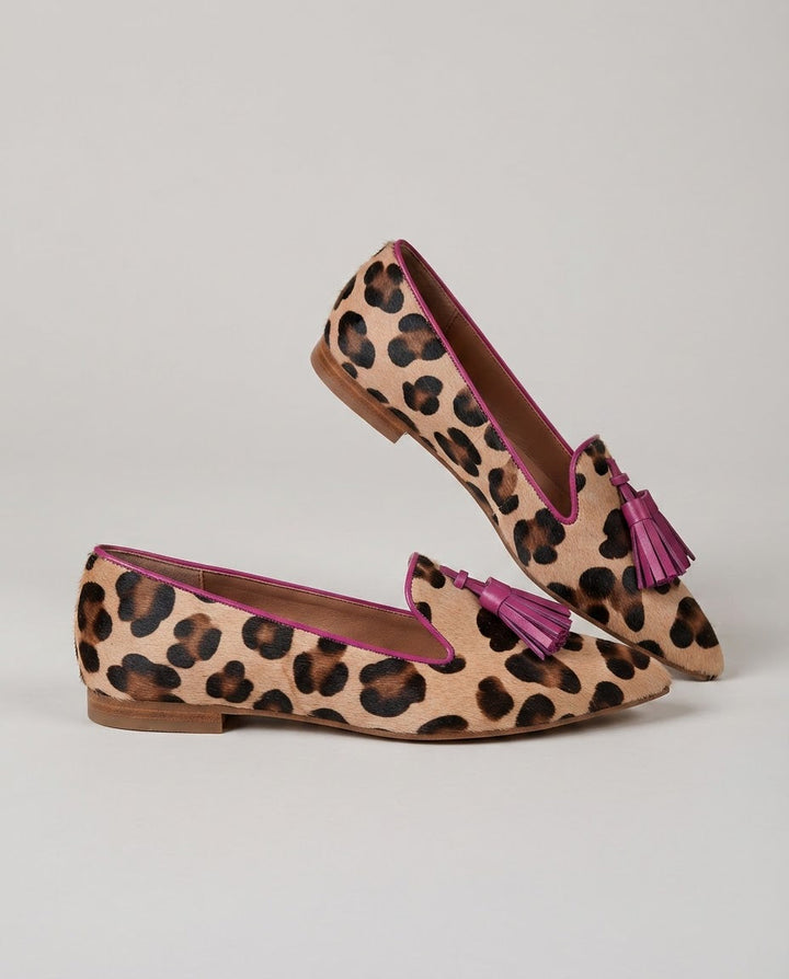 Ginevra™ | Leopard Print Loafers with Fuchsia Tassels