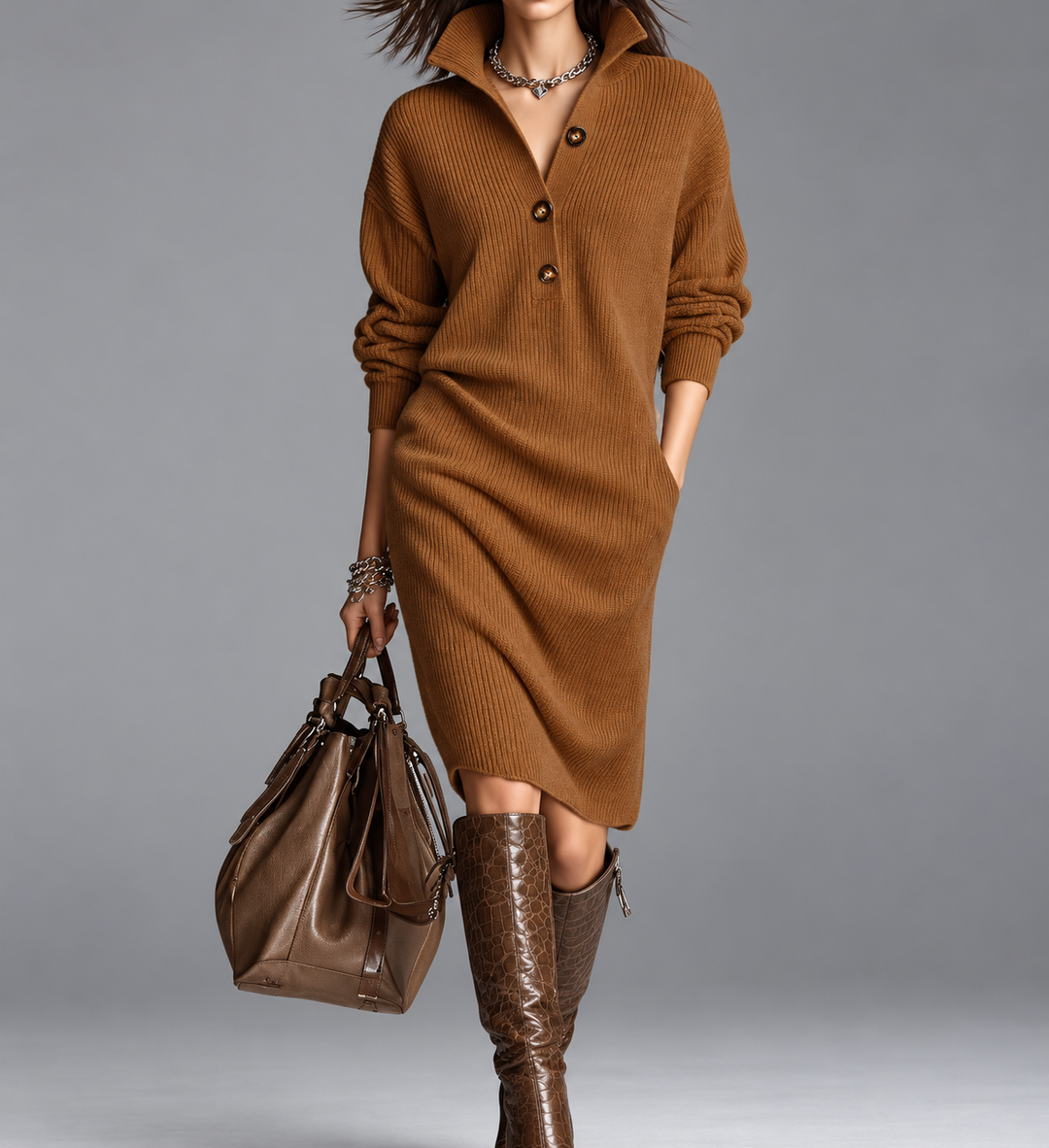 Margaret Sophisticated Camel Dress - front