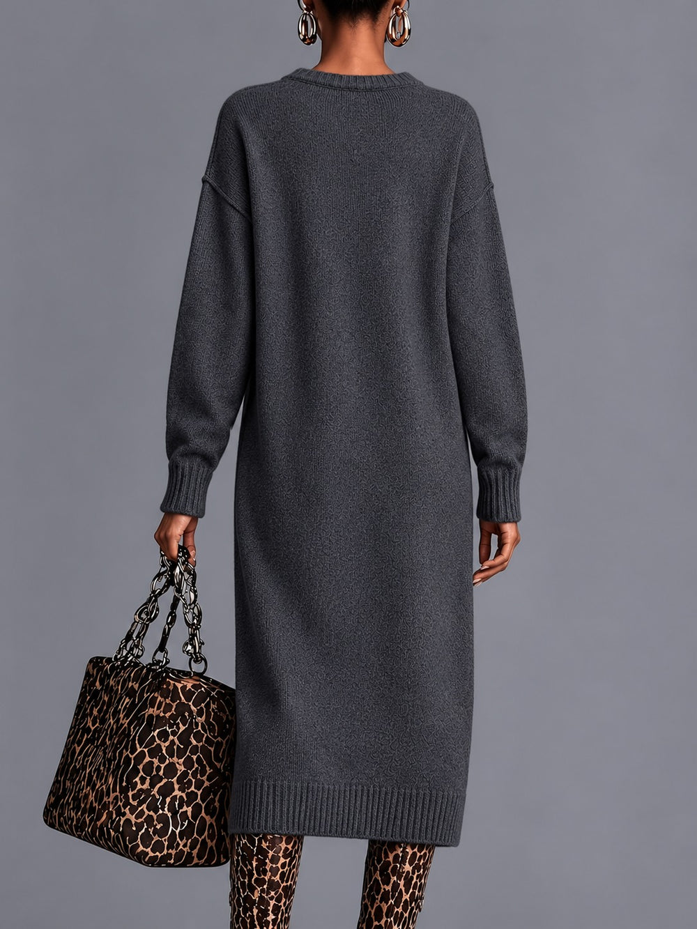 Marion Sophisticated Charcoal Knit Dress - back