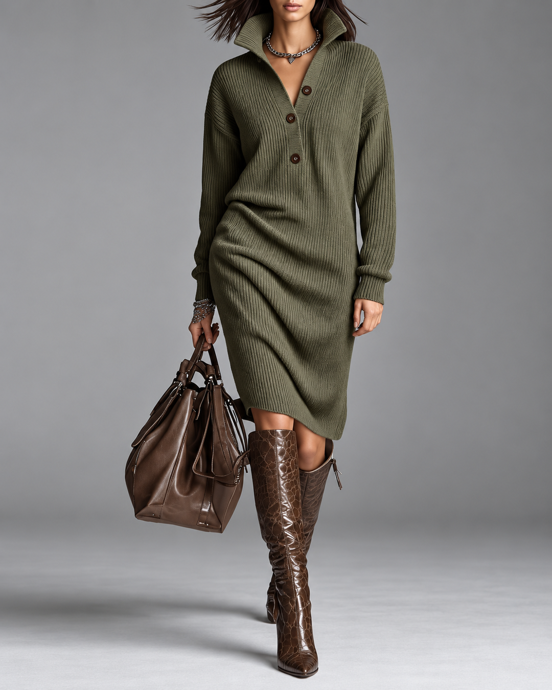 Olivia Sophisticated Olive Dress - front