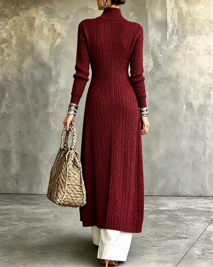 Ruby Burgundy Cable Knit Long Cardigan - back